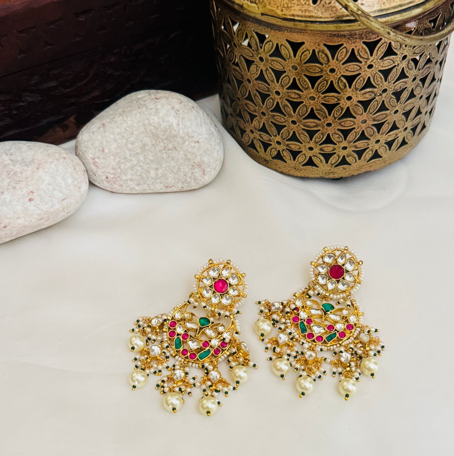 Miroya Multicoloured Crystal Polki Chandbali