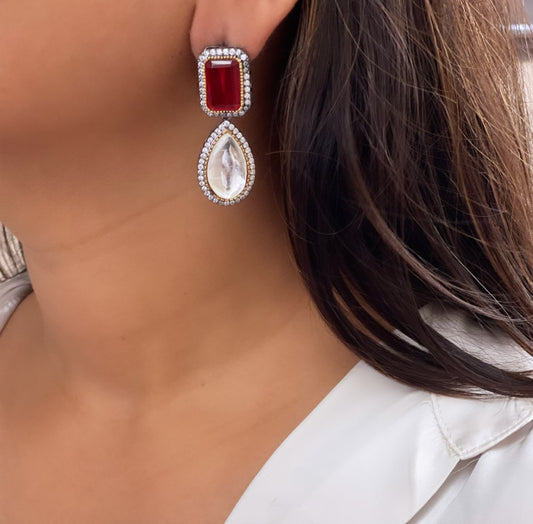 Ruby Red Moissanite Kundan Pendant With Earrings