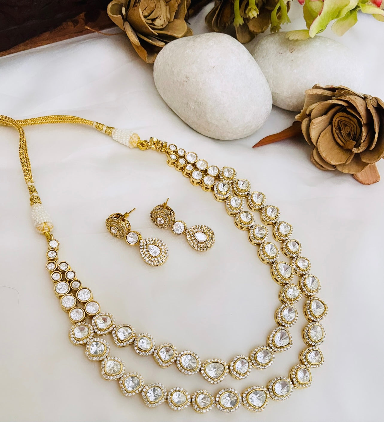 Jasmine double layer elegant polki necklace set