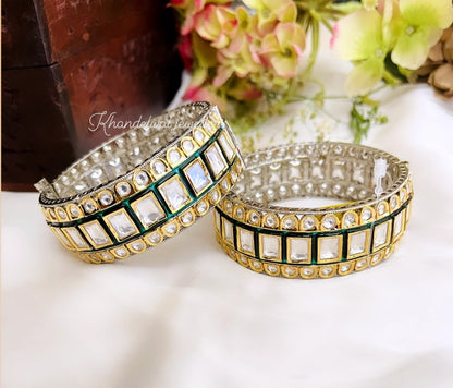 Zou Green Polki Bangles- Set of 2