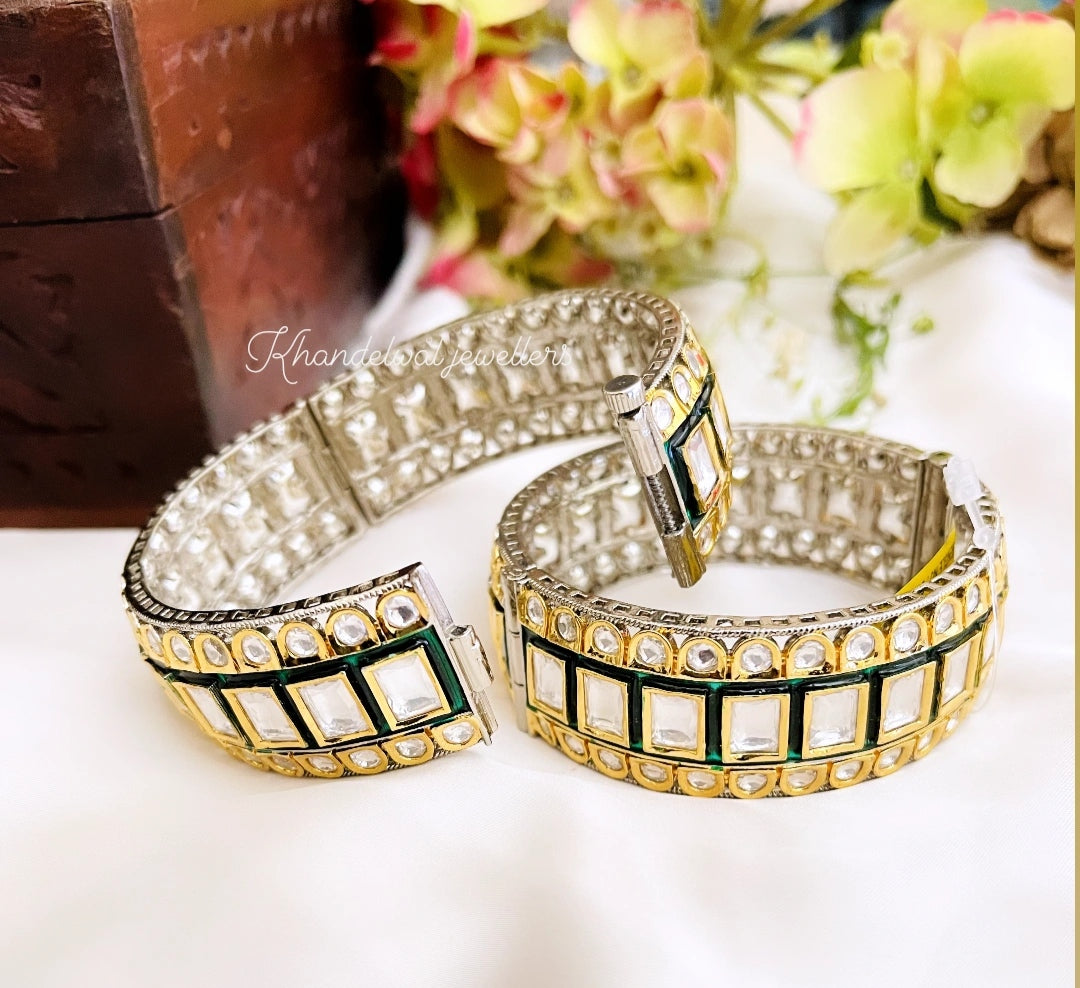 Zou Green Polki Bangles- Set of 2