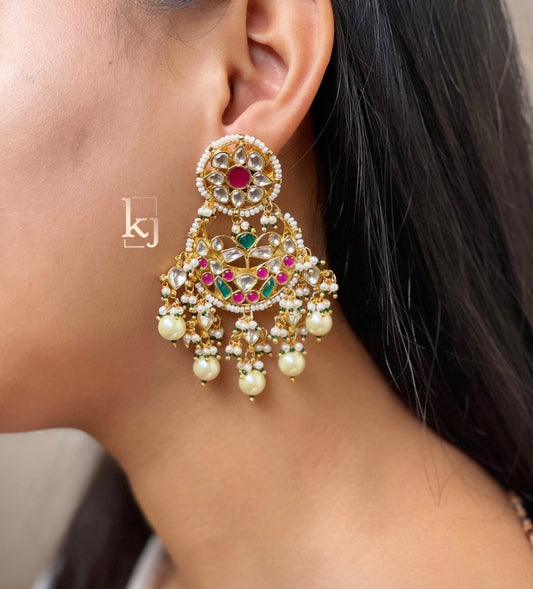 Miroya Multicoloured Crystal Polki Chandbali