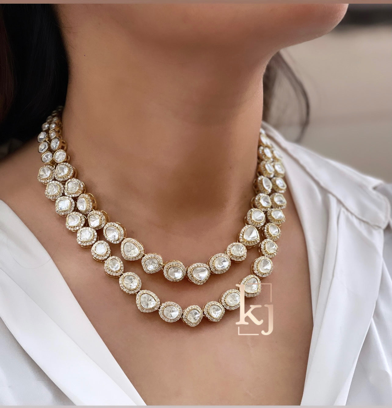 Jasmine double layer elegant polki necklace set