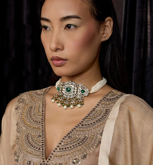 Panna Green Stone Chokers Set