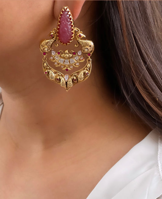 Amber Red Polki Gold Studs