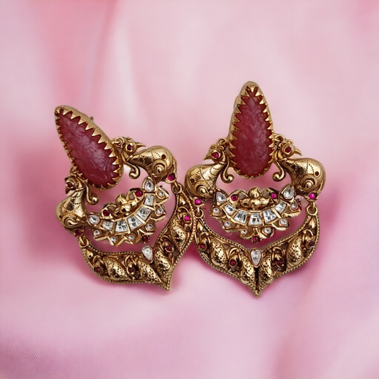 Amber Red Polki Gold Studs