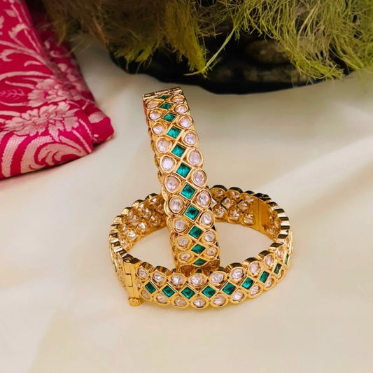 Ifra Gold Plated Green Polki Bangles