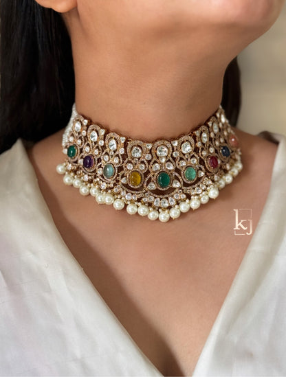 Rajwadi navratna choker set