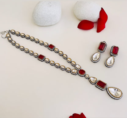 Ruby Red Moissanite Kundan Pendant With Earrings