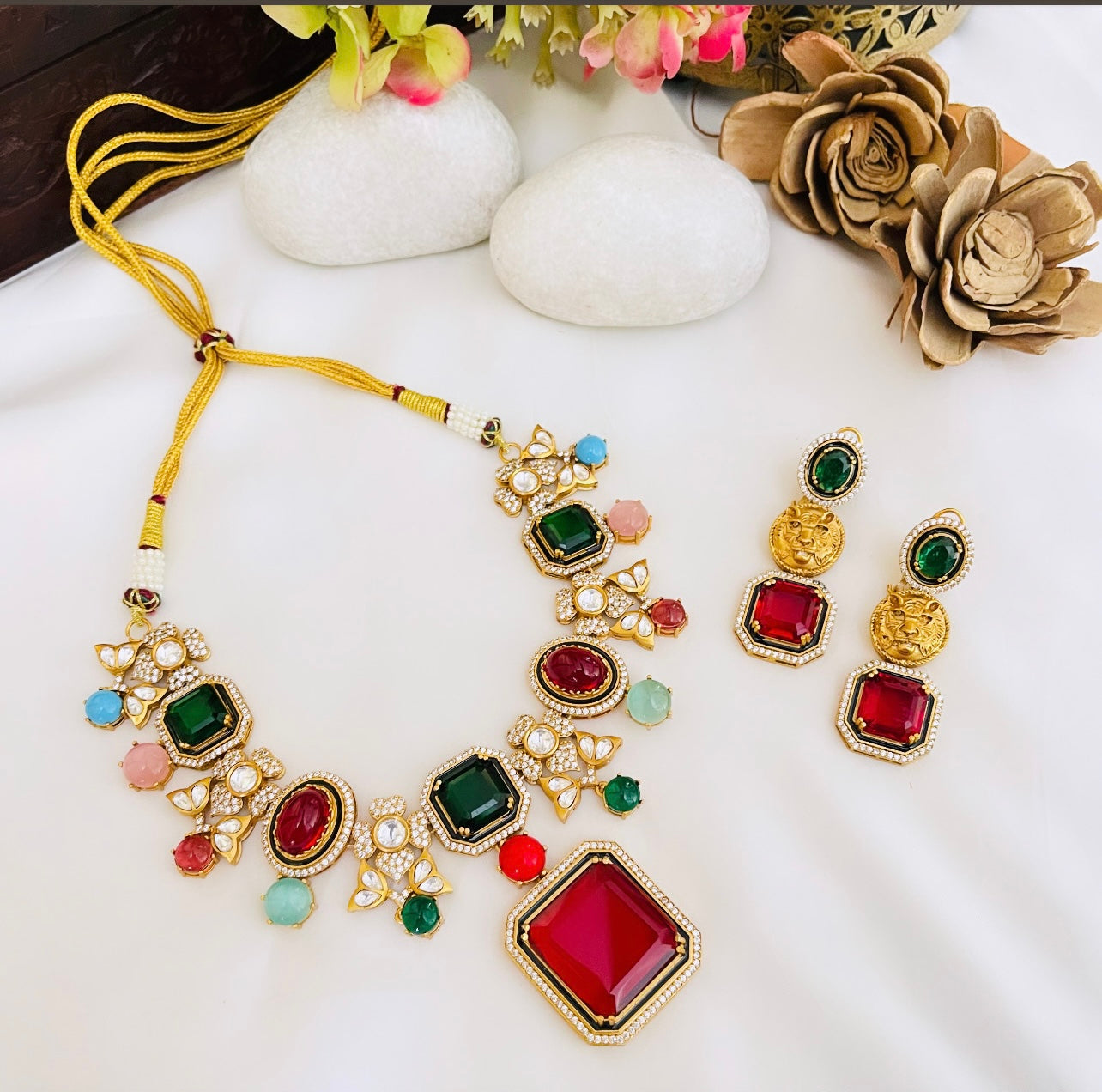 Sofia red stone choker set