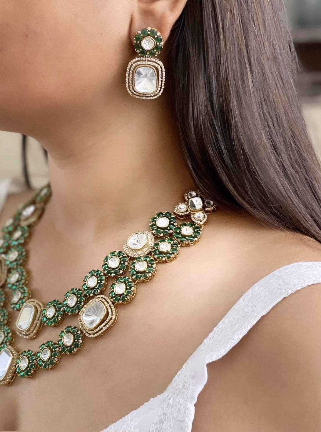 Green polki online necklace set