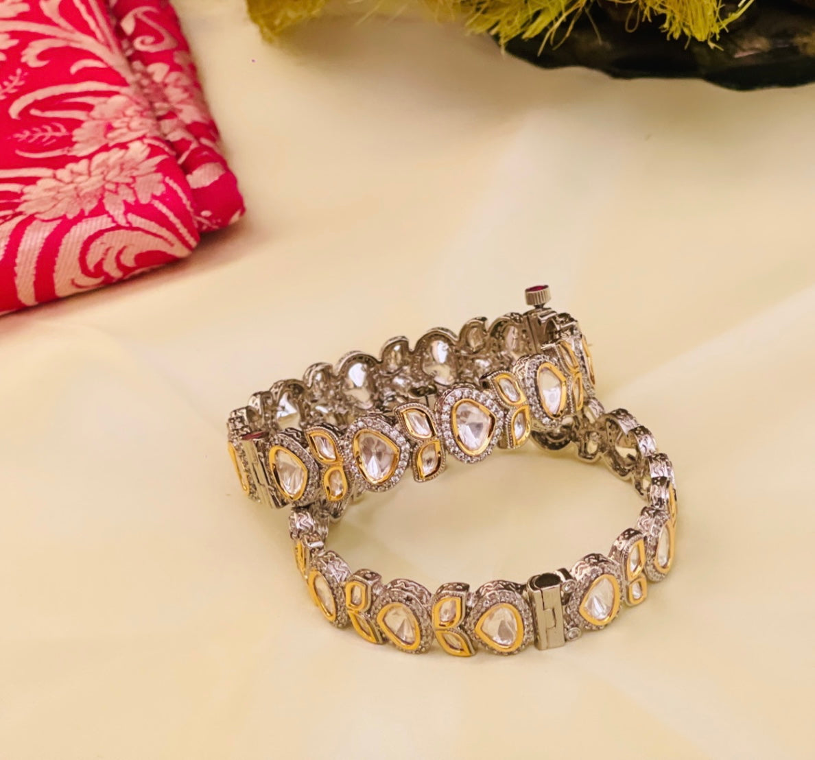 Anvi Silver Gold Plated Polki Bangles