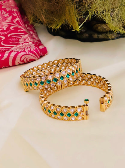 Ifra Gold Plated Green Polki Bangles