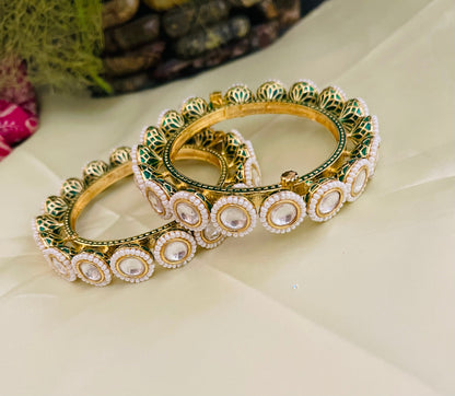 Aziza White Moti Polki Bangles